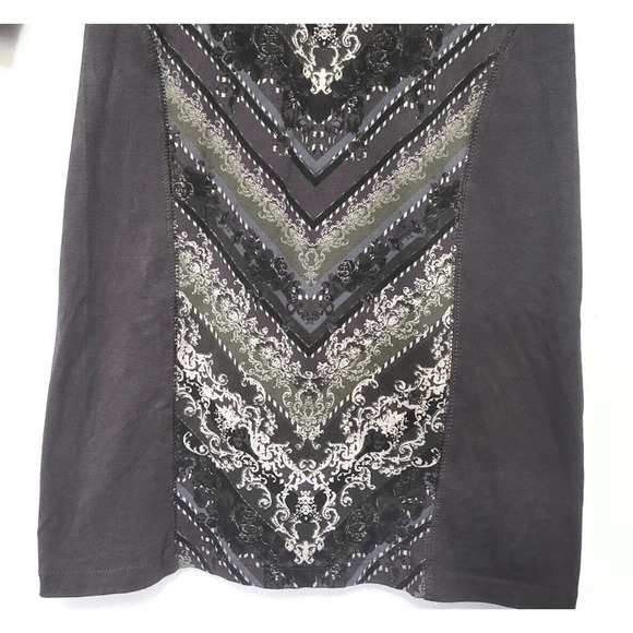 Free People Out Of Africa 3/4 Sleeve Gray Mini Dress Size S Keyhole Back Mesh - Picture 7 of 10